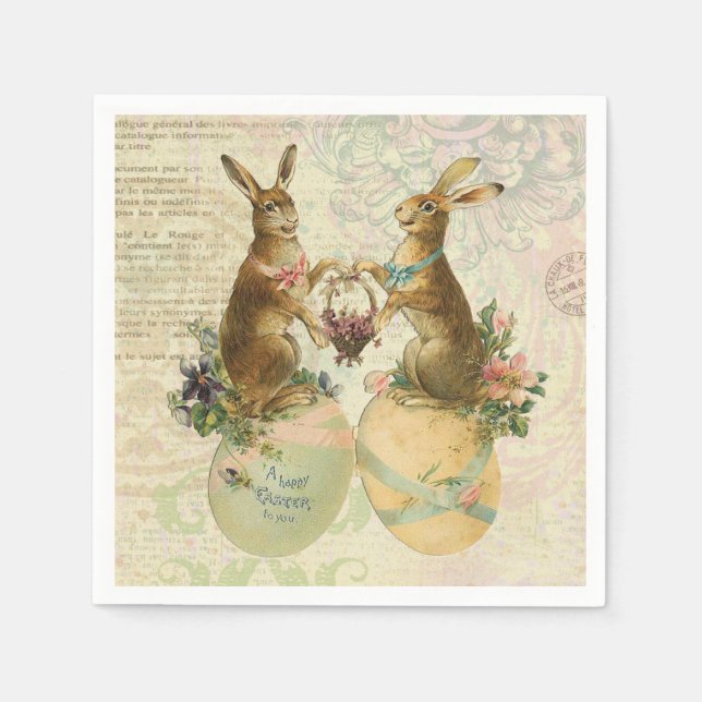 Vintage French Easter bunnies Napkin (Front)