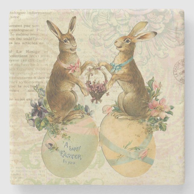 Vintage French Easter bunnies Stone Coaster (Front)