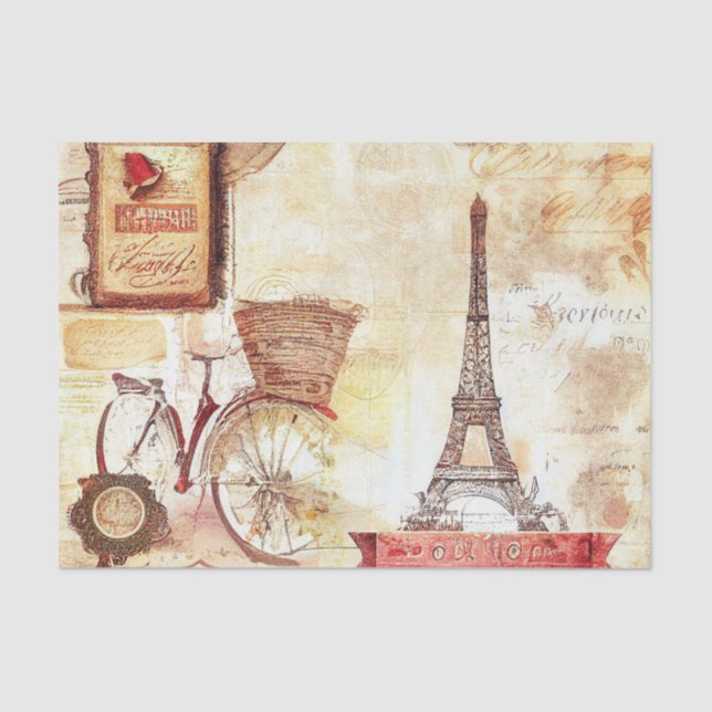 Vintage French Effiel Tower Bike Decoupage Tissue Paper (Front)
