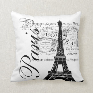 Vintage French Eiffel Tower Illustration Pillow