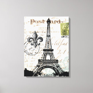 Vintage French Eiffel Tower stretched canvas Print