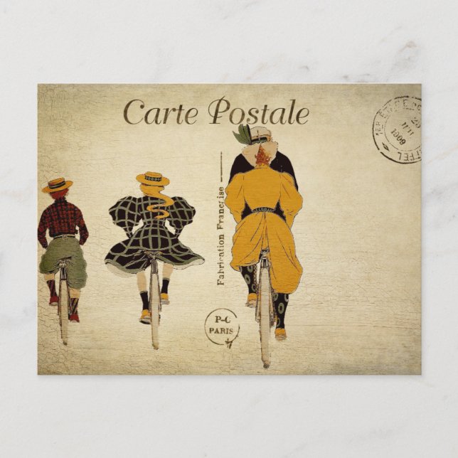 Vintage French Ephemera Family Cycling Together  Postcard (Front)