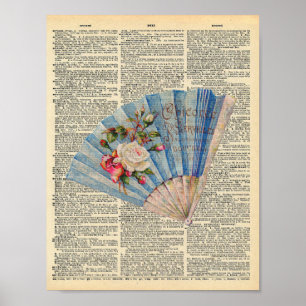 Vintage french fan on a  vintage dictionary poster