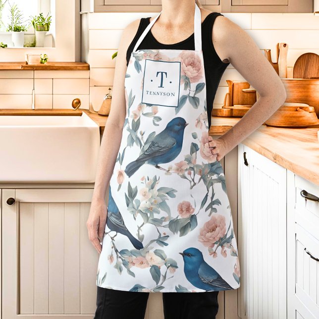 Vintage French Farmhouse Monogram Chinoiserie Navy Apron (Creator Uploaded)