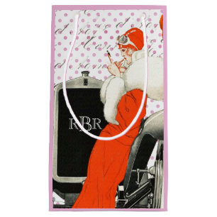 Vintage French Fashion Illustration 1920's Flapper Small Gift Bag