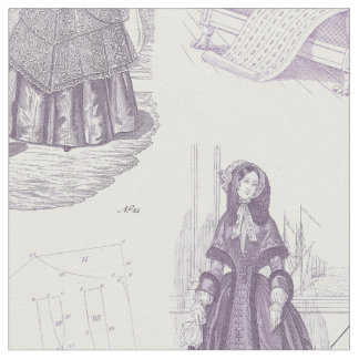 Vintage French Fashion Toile Purple and White Fabric