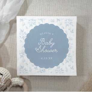 Vintage French Floral Blue Scalloped Baby Shower Napkin