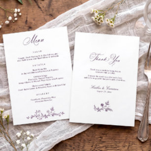 Vintage French Floral Dark Purple Elegant Wedding Menu
