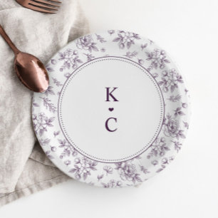 Vintage French Floral Dark Purple Wedding Dessert Paper Plate