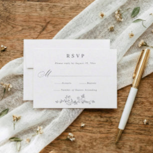 Vintage French Floral Dark Silver Grey Wedding RSVP Card