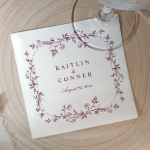 Vintage French Floral Deep Wine Red Wedding Napkin