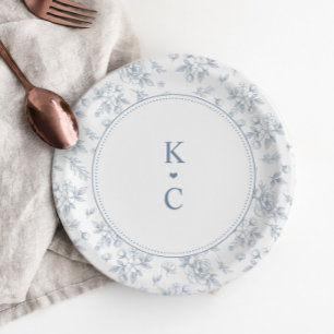 Vintage French Floral Dusty Blue Wedding Dessert Paper Plate