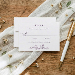 Vintage French Floral Eggplant Dark Purple Wedding RSVP Card