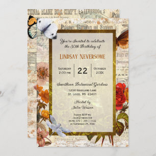Vintage French Floral Ephemera Birthday Party Invitation