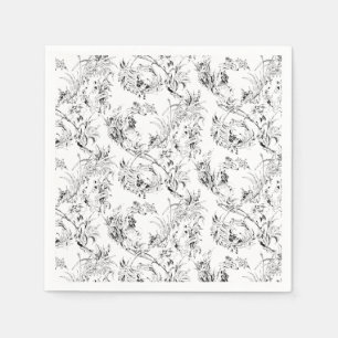 Vintage French Floral Fantasy Toile-Black Napkin