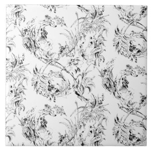 Vintage French Floral Fantasy Toile-Black Tile