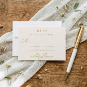 Vintage French Floral Gold & Cream Wedding RSVP Card