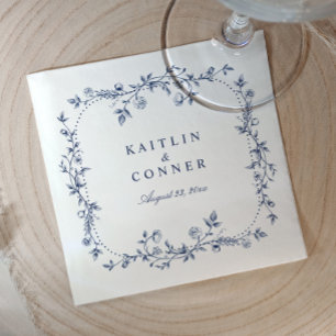 Vintage French Floral Navy Blue Wedding Napkin