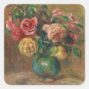 Vintage French Floral Oil Painting by Renoir Square Sticker