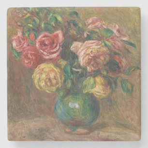 Vintage French Floral Oil Painting by Renoir Stone Coaster
