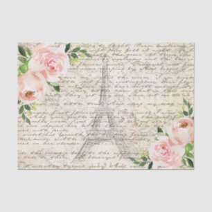 Vintage French Floral Roses Old Letter Decoupage Tissue Paper