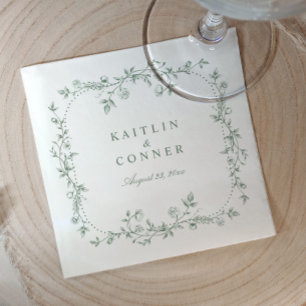 Vintage French Floral Sage Green Wedding Cocktail Napkin