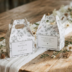 Vintage French Floral Silver Gray Wedding Favour Box