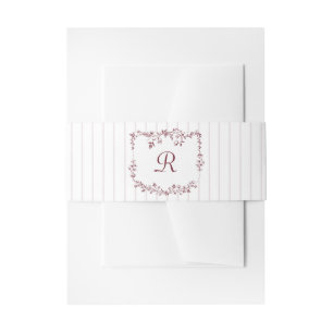 Vintage French Floral Stripes Burgundy Red Wedding Invitation Belly Band
