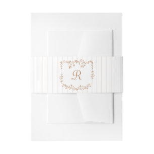 Vintage French Floral Stripes Terracotta Wedding Invitation Belly Band