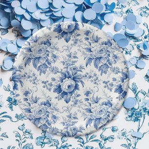 Vintage French Floral Toile Blue Paper Plate