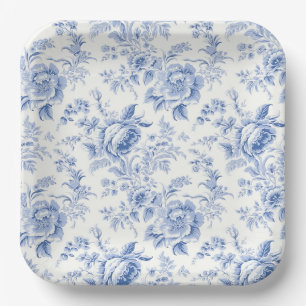 Vintage French Floral Toile Blue Paper Plates
