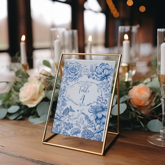 Vintage French Floral Toile Blue Table Number (Creator Uploaded)