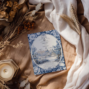 Vintage French Floral Toile Blue Wedding Invitatio Invitation