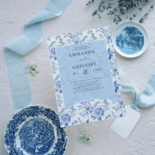 Vintage French Floral Toile Blue Wedding Invitation