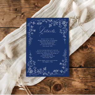 Vintage French Floral Wedding Details Navy Blue Enclosure Card