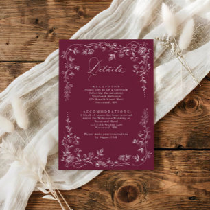 Vintage French Floral Wedding Details Wine Red Enclosure Card