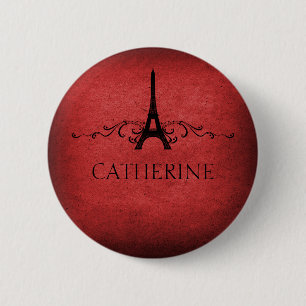 Vintage French Flourish Button, Red 6 Cm Round Badge