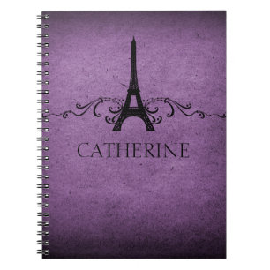 Vintage French Flourish Notebook, Purple Spiral Notebook