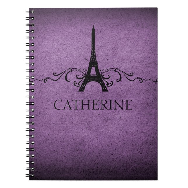 Vintage French Flourish Notebook, Purple Spiral Notebook (Front)