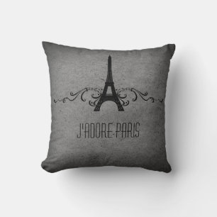 Vintage French Flourish Pillow, Grey Cushion