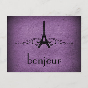 Vintage French Flourish Postcard, Purple Postcard