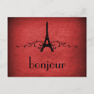 Vintage French Flourish Postcard, Red Postcard