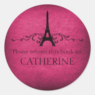 Vintage French Flourish Stickers, Pink Classic Round Sticker
