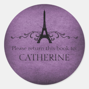 Vintage French Flourish Stickers, Purple Classic Round Sticker