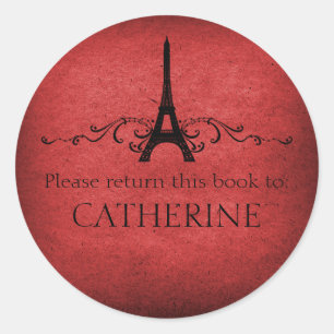 Vintage French Flourish Stickers, Red Classic Round Sticker