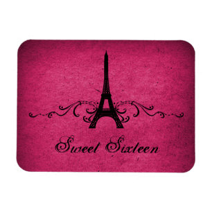 Vintage French Flourish Sweet 16 Magnet, Pink Magnet