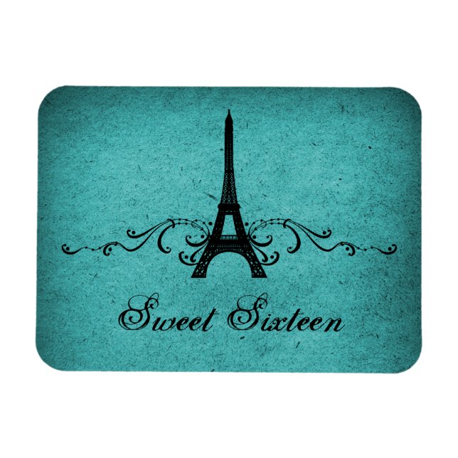 Vintage French Flourish Sweet 16 Magnet, Teal Magnet (Horizontal)