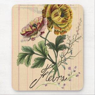 Vintage French Flowers Digital Collage Mouse Pad