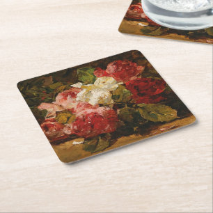Vintage French Georges Jeannin Roses III Square Paper Coaster