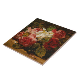 Vintage French Georges Jeannin Roses III Tile